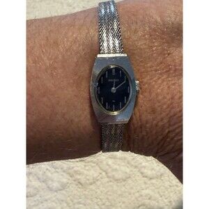 Seiko  vintage watch 11-7030 15x23mm Silver Tone W/Drk Blue Face & Safety Chain